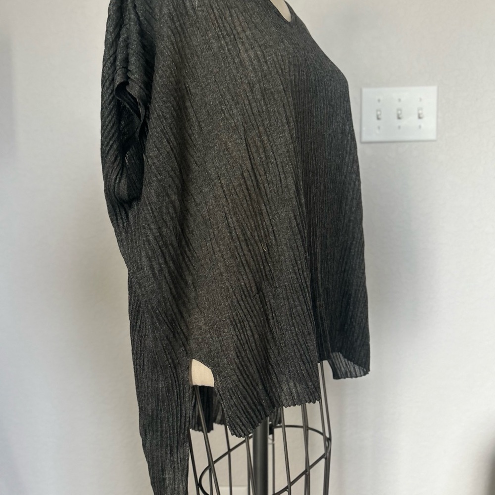 Eileen Fisher crinkle pleated tunic silver grey black